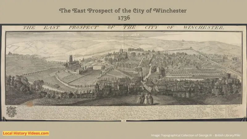 Old picture of east prospect of the city of Winchester Hampshire England 1736