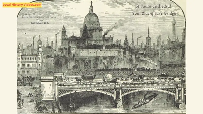 Old picture of st pauls cathedral london from Blackfriars Bridge published 1884