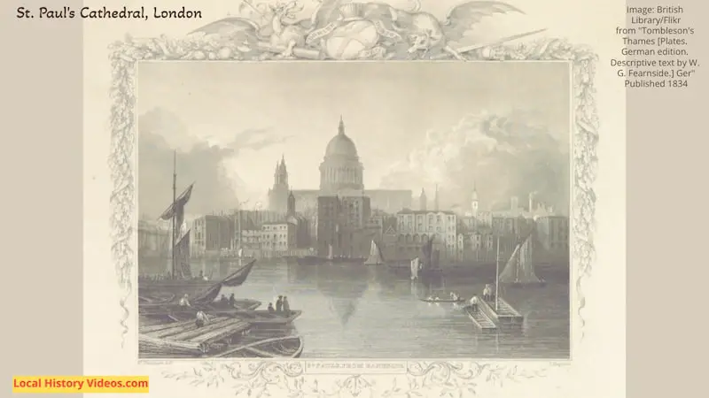 Old picture of st pauls cathedral london from the thames published 1834