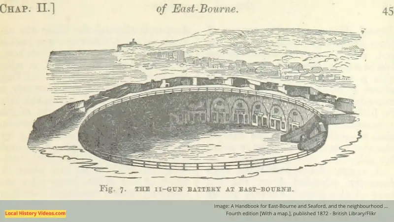 Old picture of the 11 gun battery at Eastbourne East Sussex oublished 1872