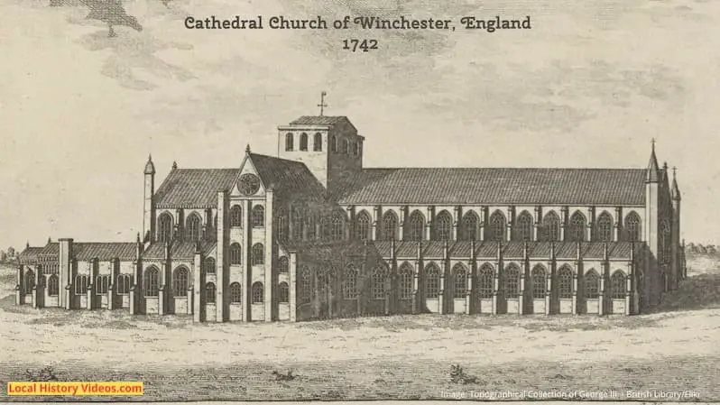 Old picture of the Cathedral Church of Winchester England 1742