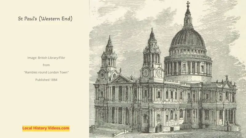 Old picture of the Western End of St Pauls Cathedral London published 1884