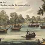 Old picture of the fleet at anchor on the Serpentine River Hyde Park London 1814