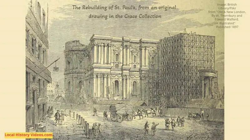 Old picture of the rebuilding of St pauls cathedral london