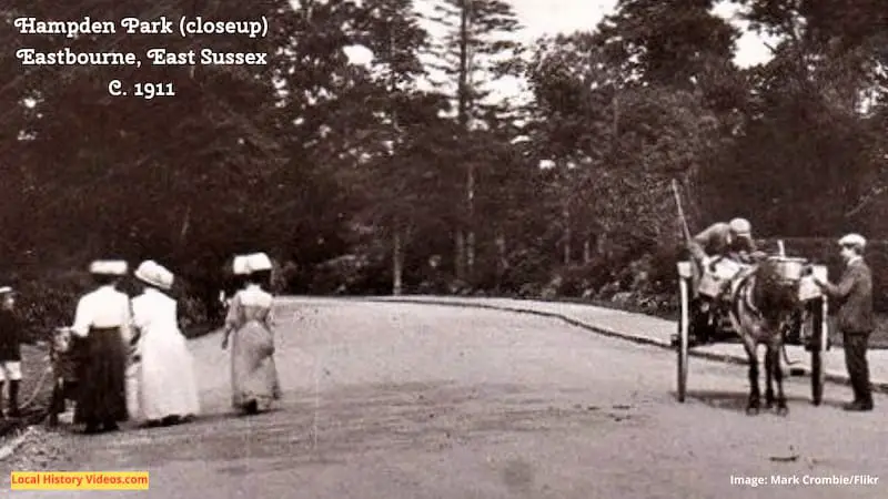 closeup of Old photo postcard of Hampden Park Eastbourne circa 1911