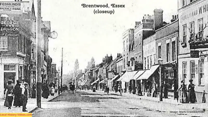 closeup of Old photo postcard of High Street Brentwood Essex