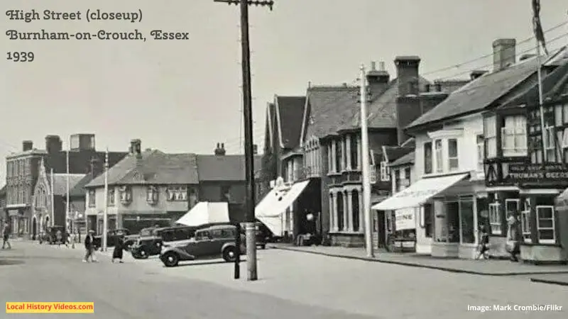 closeup of Old photo postcard of High Street Burnham-on-Crouch Essex 1939