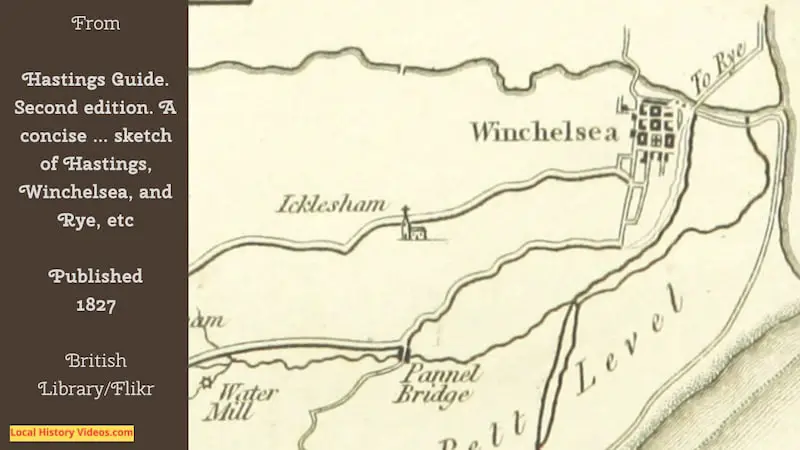 Closeup of winchelsea on old map of Hastings and Winchelsea East Sussex England published 1827
