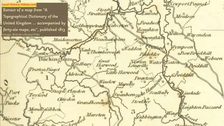 Extract of an old map of Buckinghamshire focused on the area around Bletchley 1813