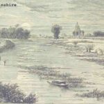 Old book illustration of Crowland Lincolnshire England, published 1882