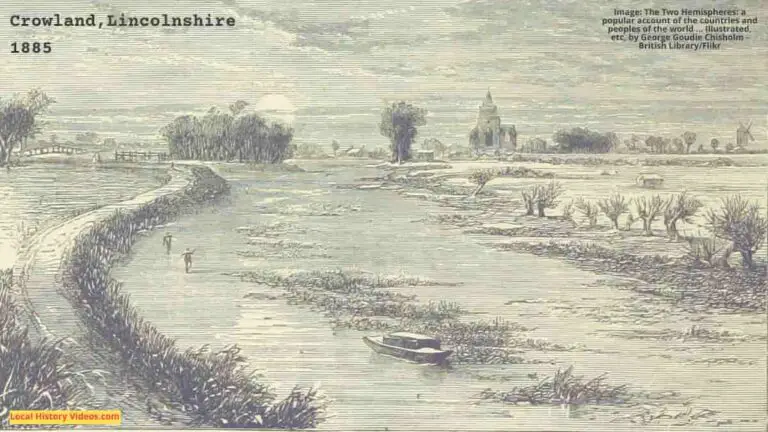 Old book illustration of Crowland Lincolnshire England, published 1882
