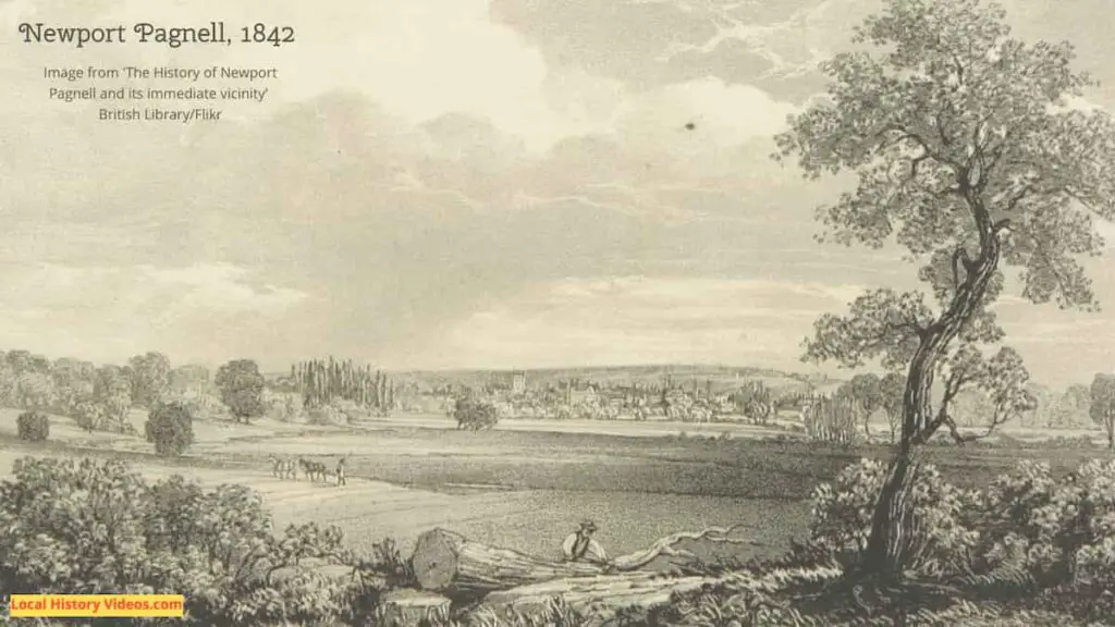 Old book illustration of Newport Pagnell Buckinghamshire published in 1842