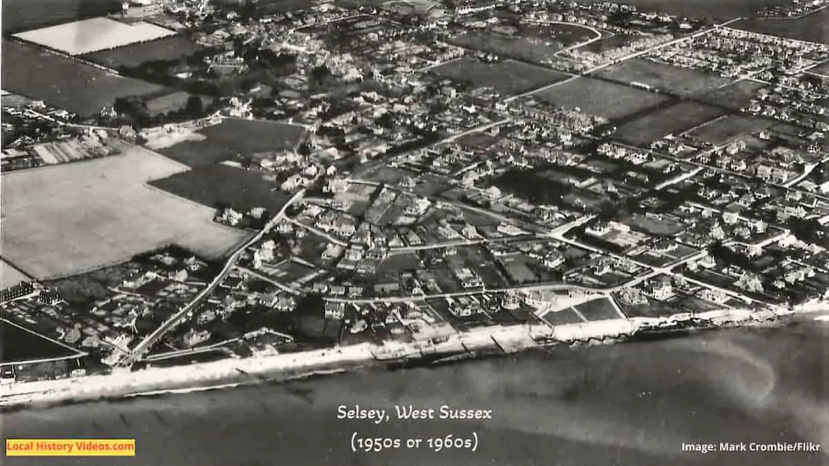Old photo postcard of Selsey Sussex England from the air in the 1950s or 60s