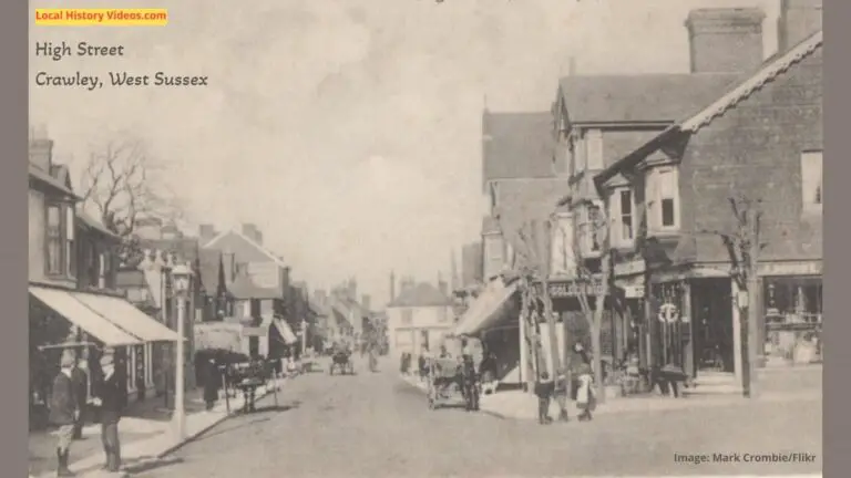Old photo postcard of the High Street Crawley West Sussex England looking up from the railway station