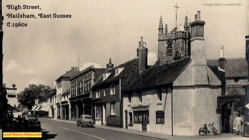 Old photo postcard of the High Street Hailsham Sussex c1960s
