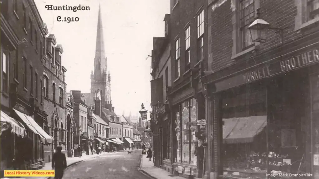 Old photo postcard of the High Street Huntingdon Cambridgeshire England circa 1910