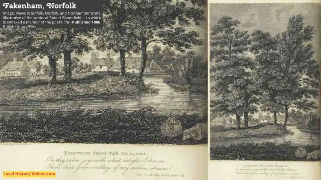 Old book illustration of Fakenham Norfolk england published in 1806