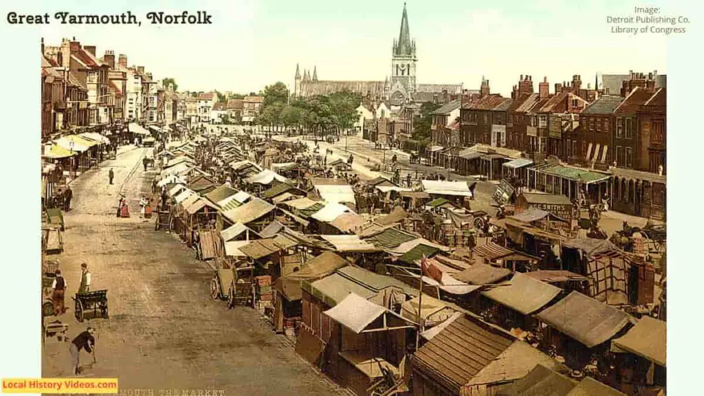 Old photo of the market at Great Yarmouth, Norfolk, England
