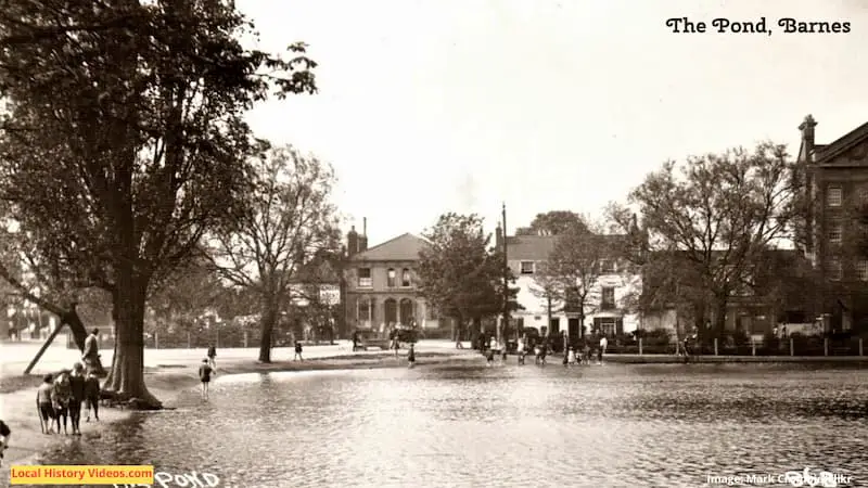 Old photo postcard of the pond at Barnes London England