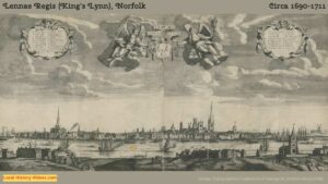 Old picture of Lennae Regis or King's Lynn in Norfolk England circa 1690 to 1711