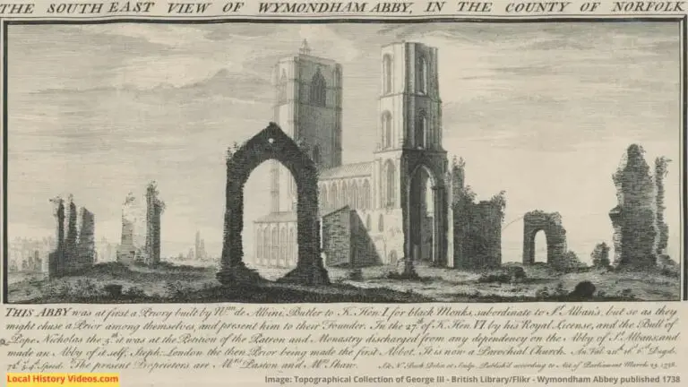 Old picture of Wymondham Abbey Norfolk England published 1738