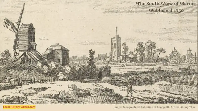 Old picture of the South View of Barnes England Published 1750