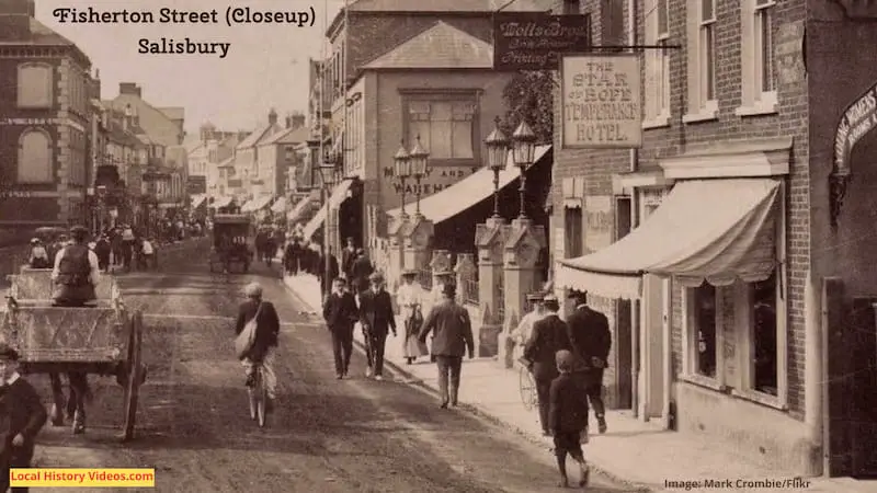 Closeup 2 of an old photo postcard of Fisherton Street Salisbury Wiltshire England UK