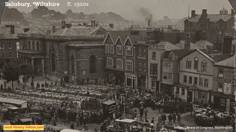 Closeup of an old photo of Salisbury Market Wiltshire England Circa 1920s