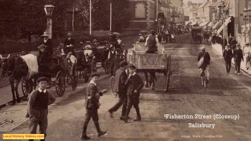 Closeup of an old photo postcard of Fisherton Street Salisbury Wiltshire England UK
