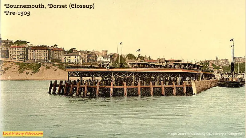 Closeup of the left hand side of an old photo of Bournemouth from the sea Dorset England