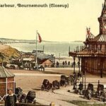Closeup of the right hand side of an old photo of the entrance to the harbour at Bournemouth Dorset England UK