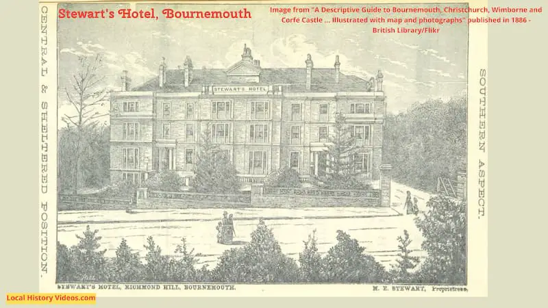 Old illustration of Stewart's Hotel Richmond Hill Bournemouth published in 1886