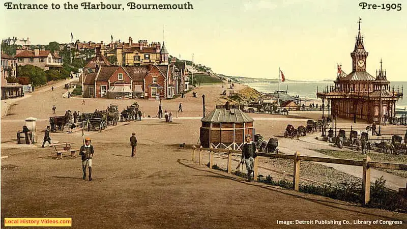 Old photo of the entrance to the harbour at Bournemouth Dorset England UK