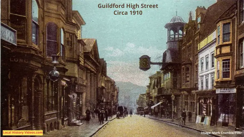 Old photo postcard of Guildford High Street, taken around 1910