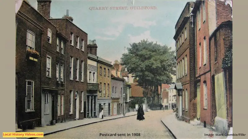 Old photo postcard of Quarry Street, Guildford, posted in 1908