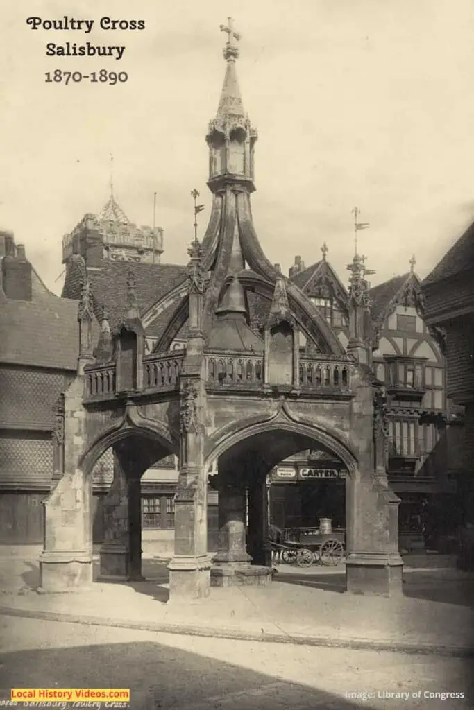 Old photo postcard of the Poultry Cross at Salisbury England UK late 1800s