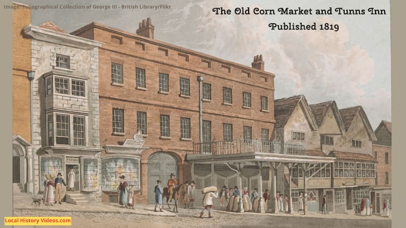 Old picture of the Old Corn Market and Tunns Inn Guildford Surrey published 1819