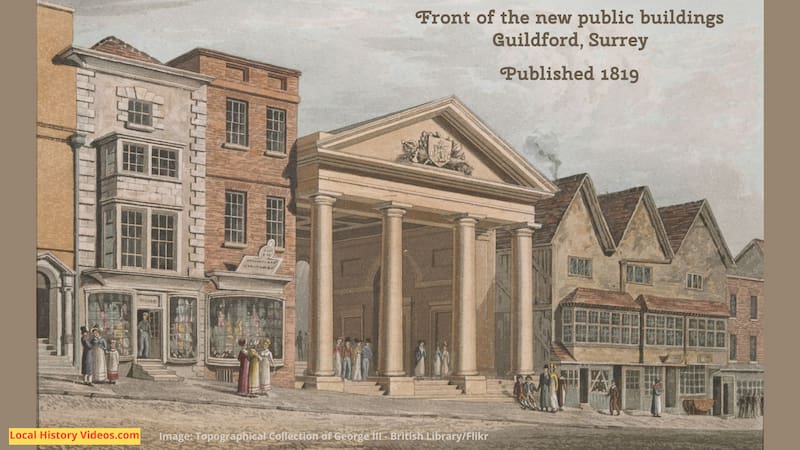 Old picture of the new public buildings on Guildford High Street Surrey 1819