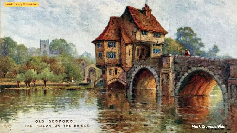 Old picture postcard of Bedford Prison on the Bridge
