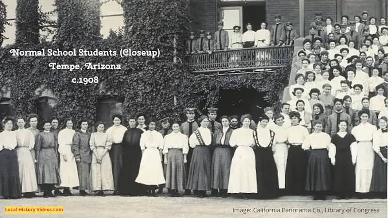 Closeup of an old photo of the students at the Normal School in Tempe Arizona, circa 1908