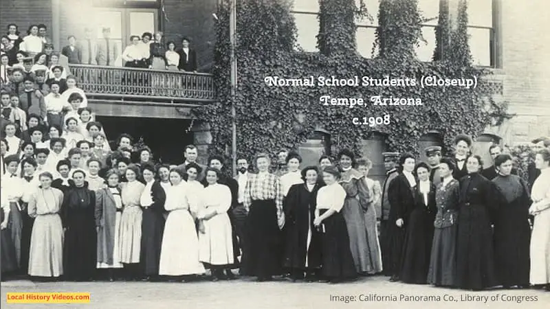 Closeup of an old photo of the students at the Normal School in Tempe Arizona, circa 1908