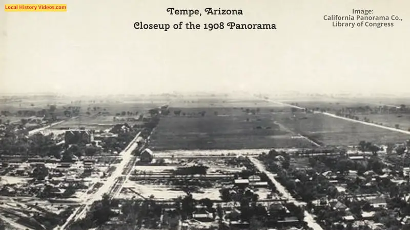 Closeup of an old photo panorama of Tempe Arizona in 1908