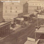 Closeup of an old photo of the Free Masons Hall Sacramento California 1870