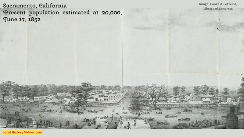 Old lithograph of Sacramento California published 1852