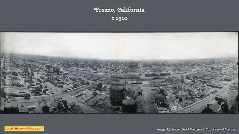 Old photo of Fresno California from 1000 ft elevation c1910