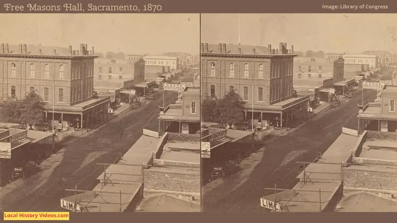 Old photo of the Free Masons Hall Sacramento California 1870