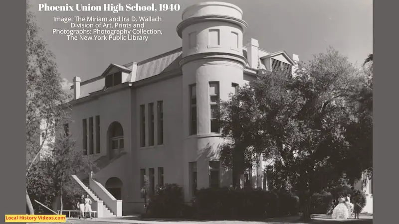 Corner of one of the main buildings of the Phoenix Union High School, 1940