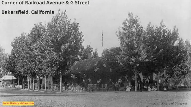 Old photo of the corner of Railroad Avenue & G Street Bakersfield ca in 1880