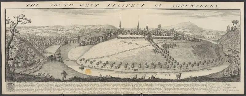 South West Prospect of Shrewsbury, published 1732 Topographical Collection of George III British Library Flikr