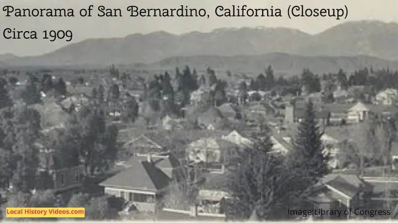 Closeup of a photo panorama of San Bernardino, California c1909.